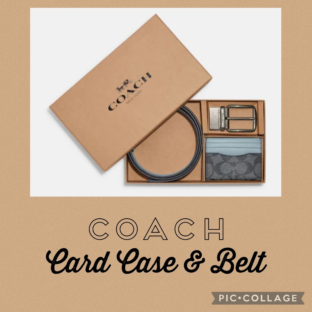 COACH Boxed Card Case & Belt Gift Set In Colorblock Signature Canvas